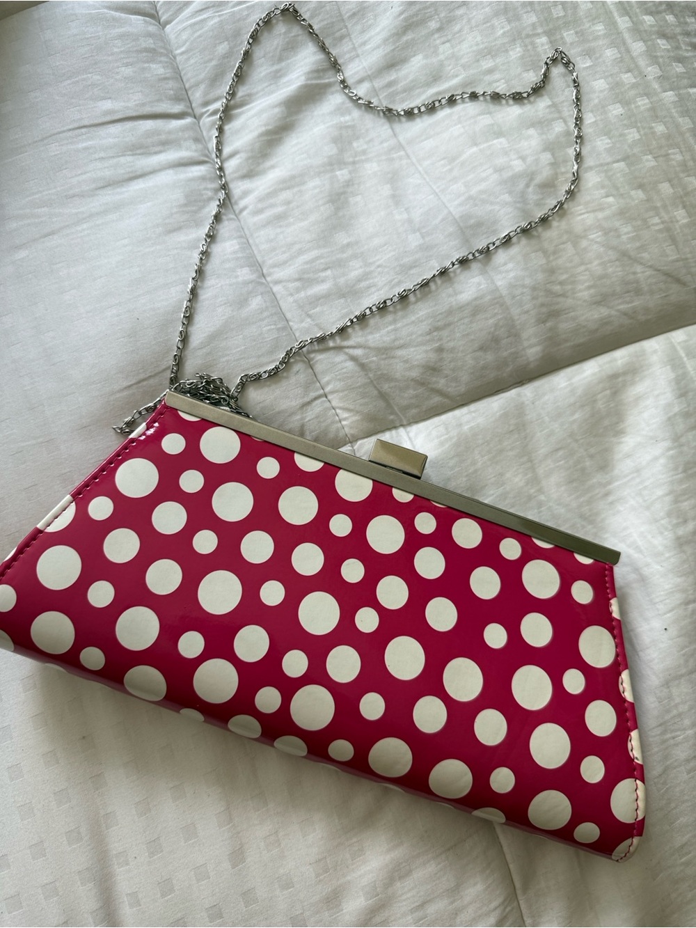 Polka Dot Pink Chain Clutch